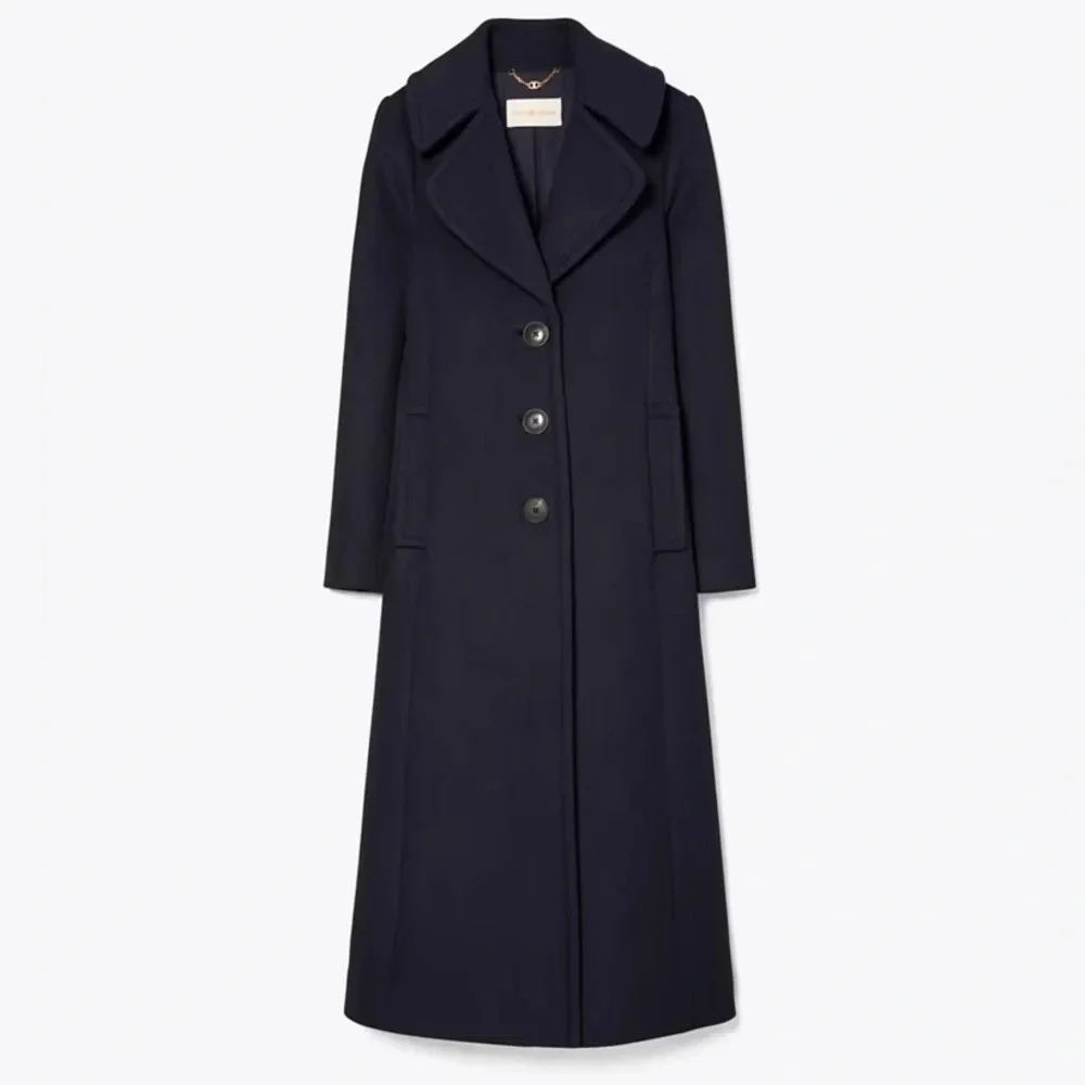 NWT Tory Burch‎ WOOL CASHMERE COAT Navy Knee Length